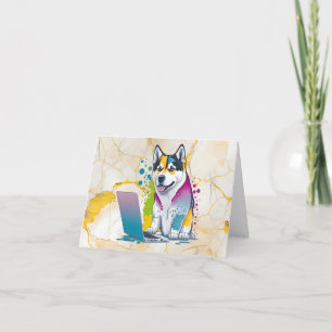 Husky Dog Computer Rainbow Watercolor Tech Savvy Thank You Card
