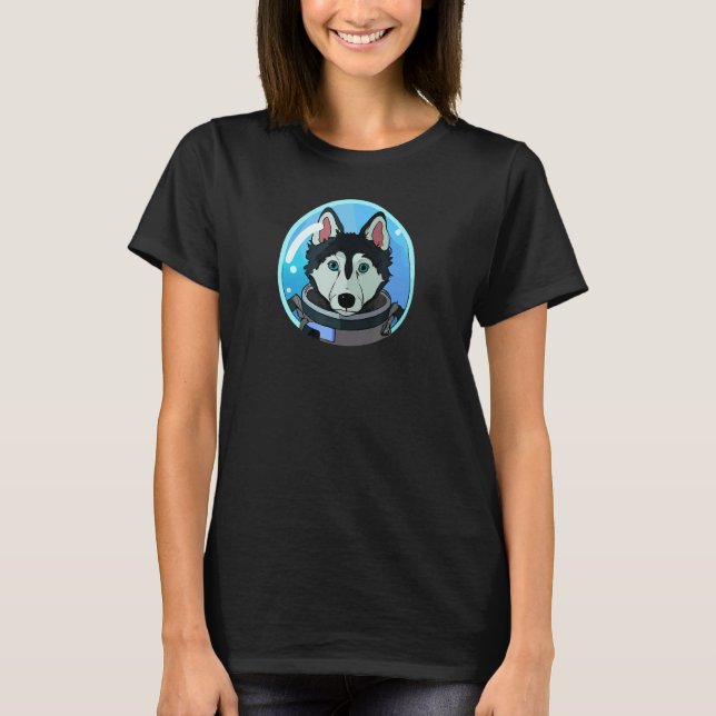 Husky Dog Cosmonaut Dog  Puppy Retro T-Shirt (Front)