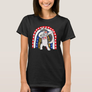 Husky Dog Dabbing 4th Of July American Flag Leopar T-Shirt