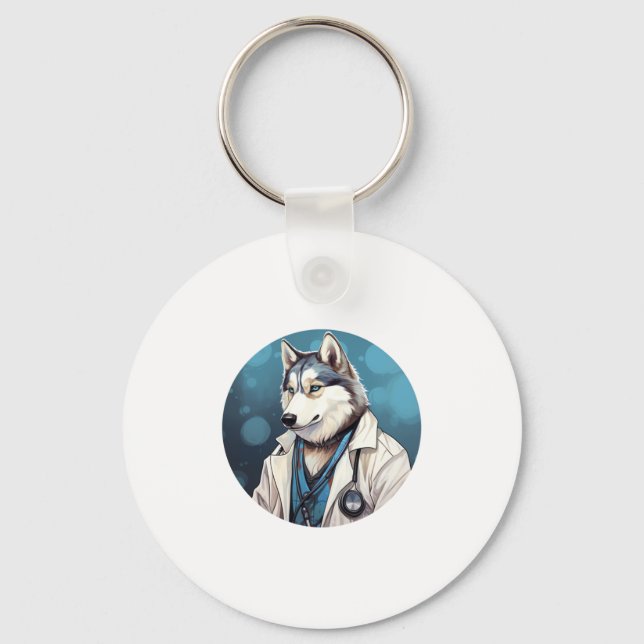 Husky Dog Doctor   Key Ring (Front)