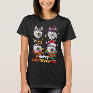 Husky Dog Hallothanksmas Halloween Thanksgiving Xm T-Shirt