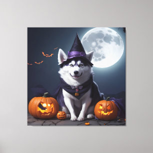 Husky Dog Halloween Adventure Moonlit Magic Spooky Canvas Print