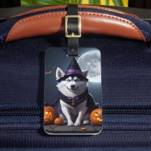 Husky Dog Halloween Adventure Moonlit Magic Spooky Luggage Tag
