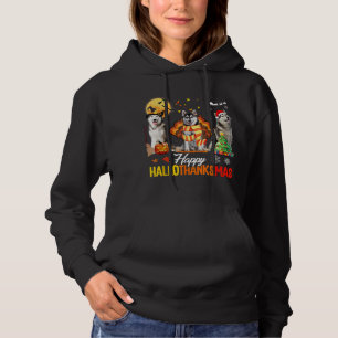 Husky Dog Happy Hallothanksmas Halloween Thanksgiv Hoodie