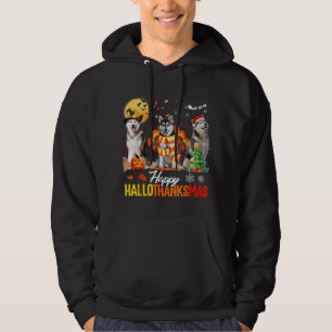 Husky Dog Happy Hallothanksmas Halloween Thanksgiv Hoodie