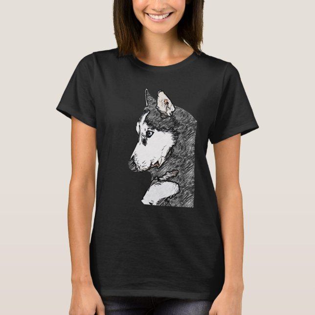 Husky dog imprint artwork face with Siberian Husky T-Shirt (Front)