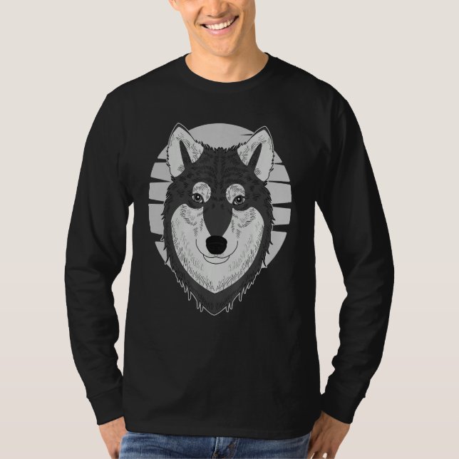 Husky dog imprint artwork face with Siberian Husky T-Shirt (Front)