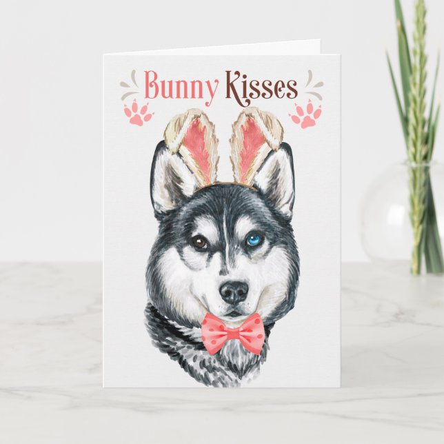 Husky Dog in Bunny Ears for Easter Holiday Card (Front)