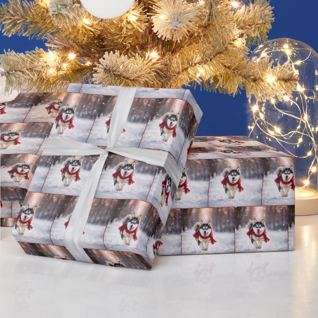 Husky Dog In Snowflakes Wrapping Paper (Holidays)