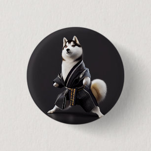 Husky Dog Knows Karate, Husky Dog Karate Player 3 Cm Round Badge