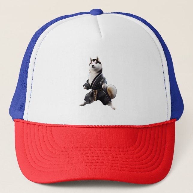 Husky Dog Knows Karate, Husky Dog Karate Player Trucker Hat (Front)