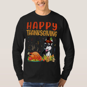 Husky Dog Look Turkey Meat Dish Happy Our Thanksgi T-Shirt