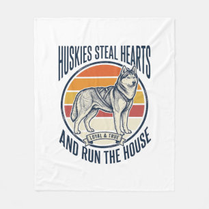 Husky Dog Lover Vintage Engraving Funny Pet Owner  Fleece Blanket