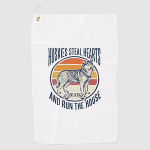 Husky Dog Lover Vintage Engraving Funny Pet Owner  Golf Towel