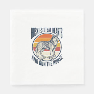 Husky Dog Lover Vintage Engraving Funny Pet Owner  Napkin