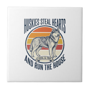 Husky Dog Lover Vintage Engraving Funny Pet Owner Tile