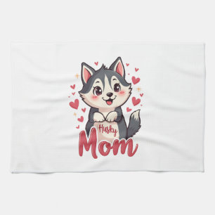 Husky Dog Mom Cute Kawaii Design Tea Towel