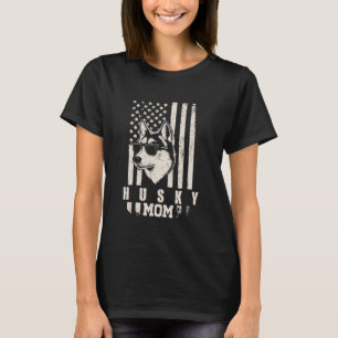 Husky Dog Mum American Flag Gifts for Women Mama D T-Shirt