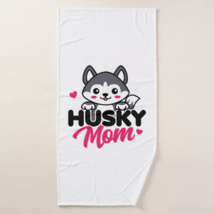 Husky Dog Mum Cute Kawaii Design Bath Towel