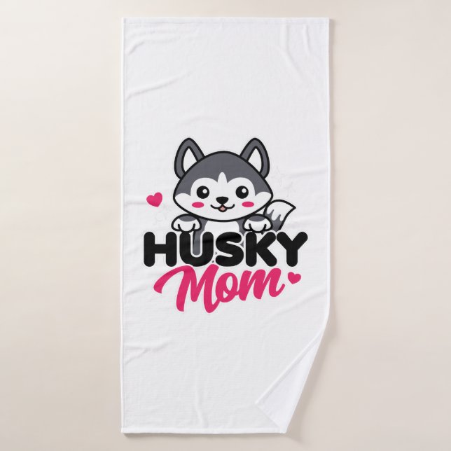 Husky Dog Mum Cute Kawaii Design Bath Towel (Bath Towel)