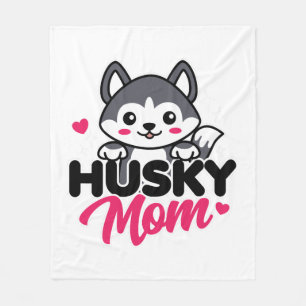 Husky Dog Mum Cute Kawaii Design Fleece Blanket
