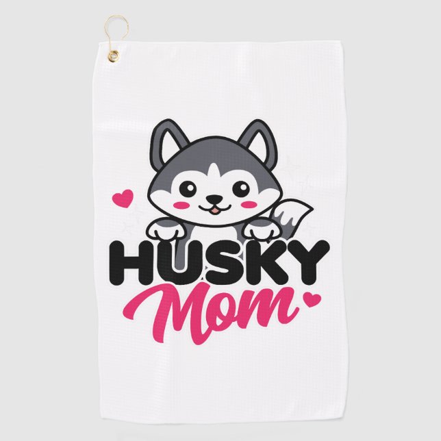 Husky Dog Mum Cute Kawaii Design Golf Towel (Front)