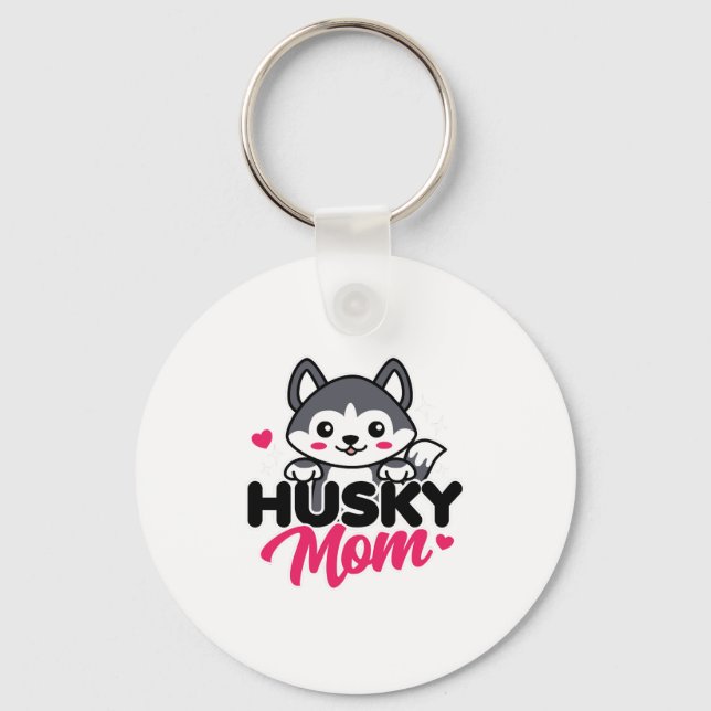 Husky Dog Mum Cute Kawaii Design Key Ring (Front)