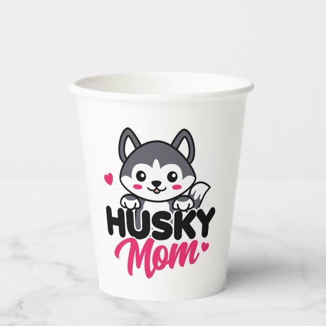 Husky Dog Mum Cute Kawaii Design Paper Cups (Front)