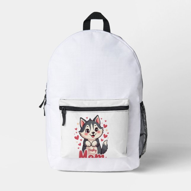 Husky Dog Mum Cute Kawaii Design Printed Backpack (Front)