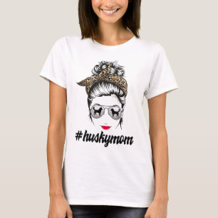 Husky Dog Mum Messy Bun Leopard Women Puppy Pet Lo T-Shirt