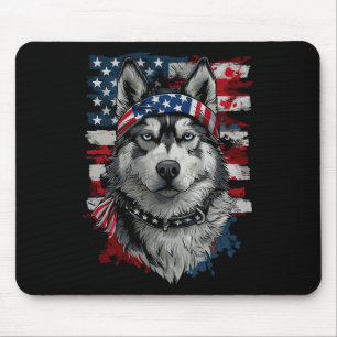 Husky Dog Patriotic 4th Of July Usa American Flag Mouse Pad