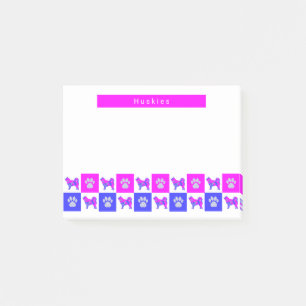 Husky Dog & Paw Hot Pink & Blue Silhouette Post-it Notes