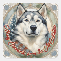 Husky Dog Personalised Christmas Card Sticker Seal