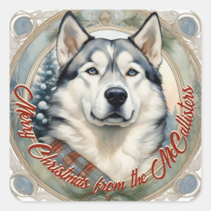 Husky Dog Personalised Christmas Card Sticker Seal