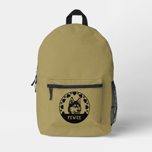 Husky Dog Pet Owner Printed Backpack (Front)