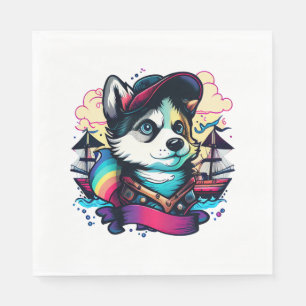Husky Dog Pirate Napkin