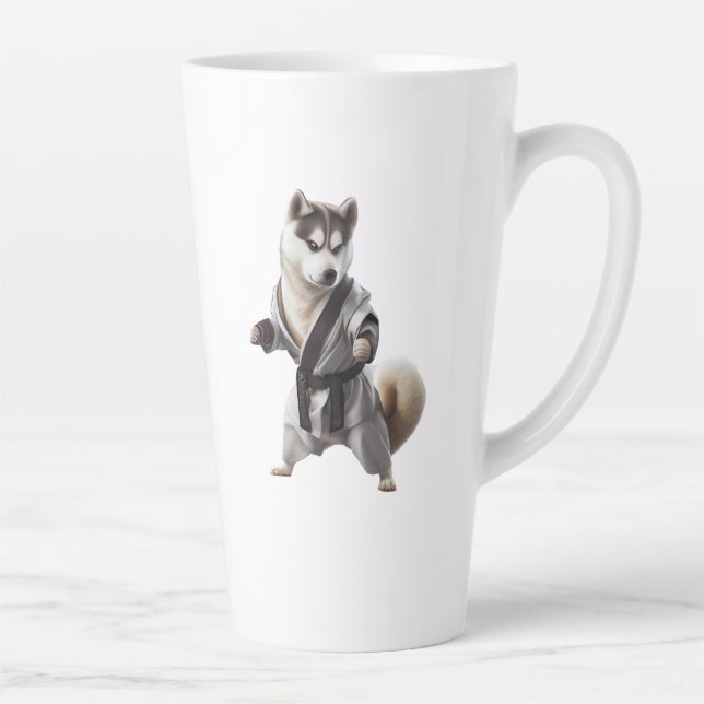 Husky Dog Play Karate, Karate Champion Husky Dog Latte Mug (Right)