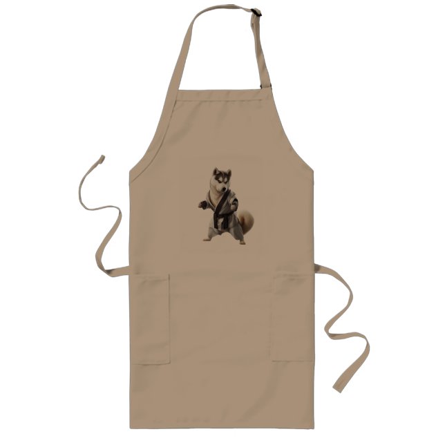 Husky Dog Play Karate, Karate Champion Husky Dog Long Apron (Front)