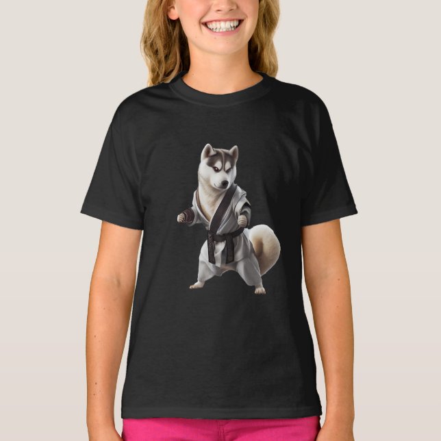 Husky Dog Play Karate, Karate Champion Husky Dog T-Shirt (Front)