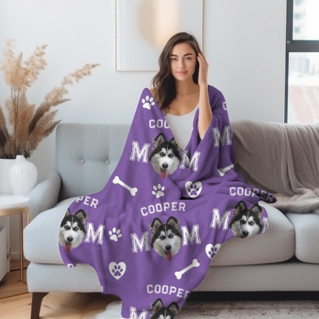 Husky Dog, Purple Personalised Name Repeat Fleece Blanket (Creator Uploaded)