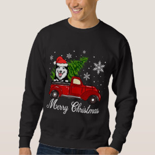 Husky Dog Riding Red Truck Christmas Decorations P Sweatshirt
