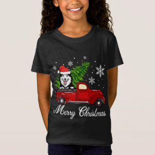 Husky Dog Riding Red Truck Christmas Decorations P T-Shirt
