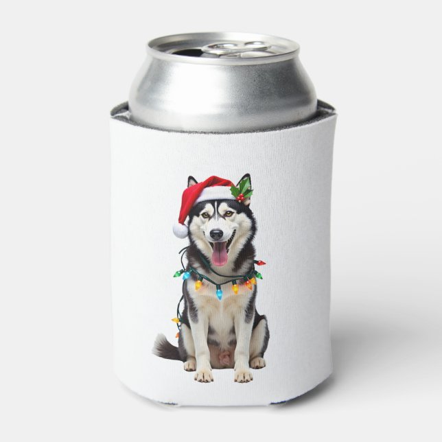 Husky Dog Santa Hat Christmas Tree Xmas Gifts For  Can Cooler (Can Front)