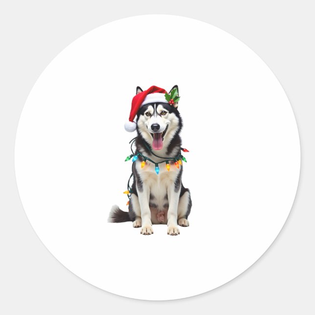 Husky Dog Santa Hat Christmas Tree Xmas Gifts For  Classic Round Sticker (Front)