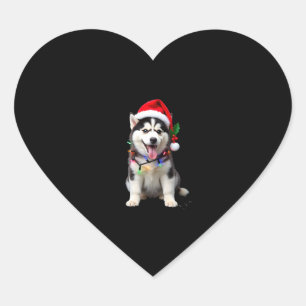 Husky Dog Santa Hat Christmas Tree Xmas Gifts For Heart Sticker
