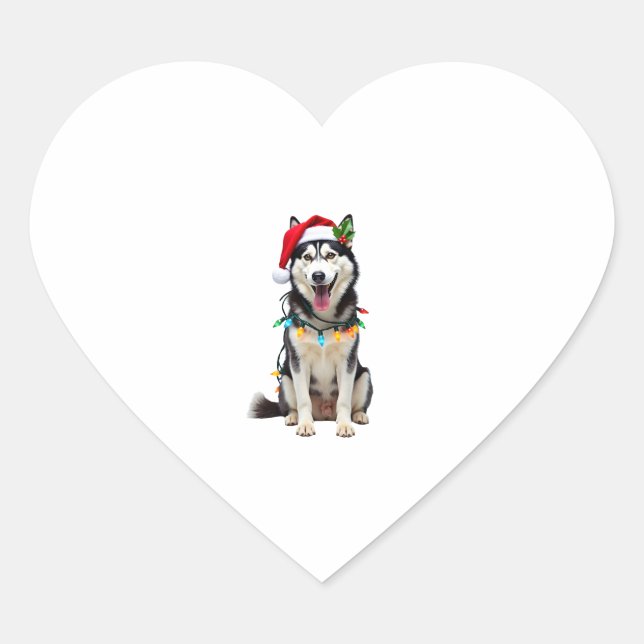 Husky Dog Santa Hat Christmas Tree Xmas Gifts For  Heart Sticker (Front)