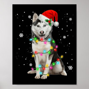 Husky Dog Santa Hat Christmas Tree Xmas Gifts For Poster