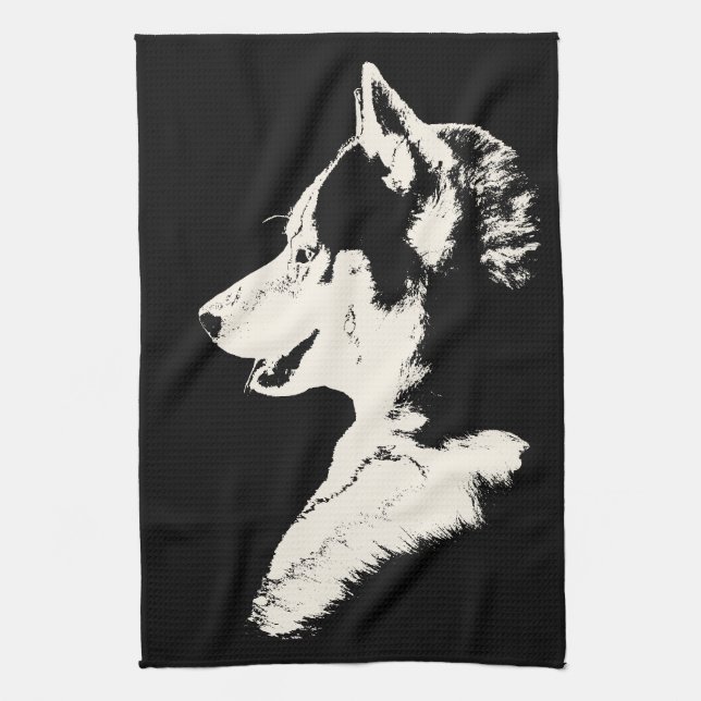 Husky Dog Towel Husky Malamute Pup Tea Towel (Vertical)