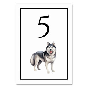 Husky Dog Watercolor Table Number