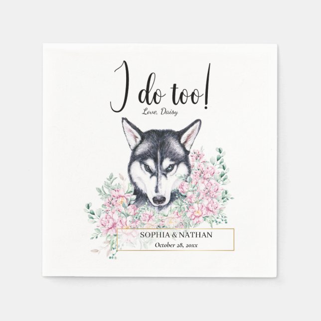 Husky Dog Wedding Cocktail Napkins (Front)